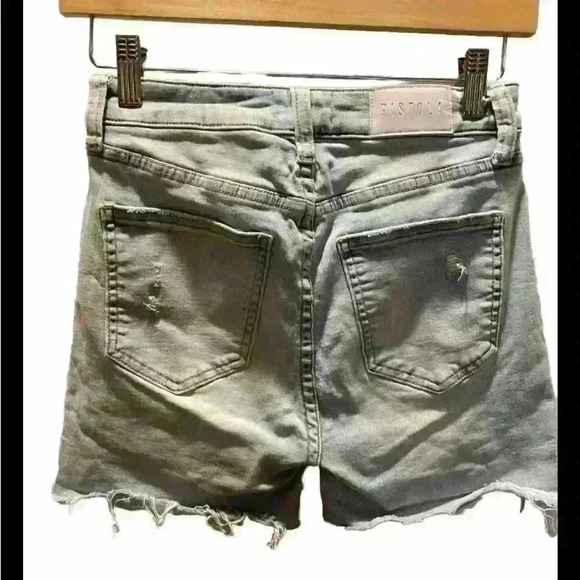 Pistola Women's Blue Medium Denim Wash Frayed Distressed Raw Hem Long Short 25 - Picture 2 of 5